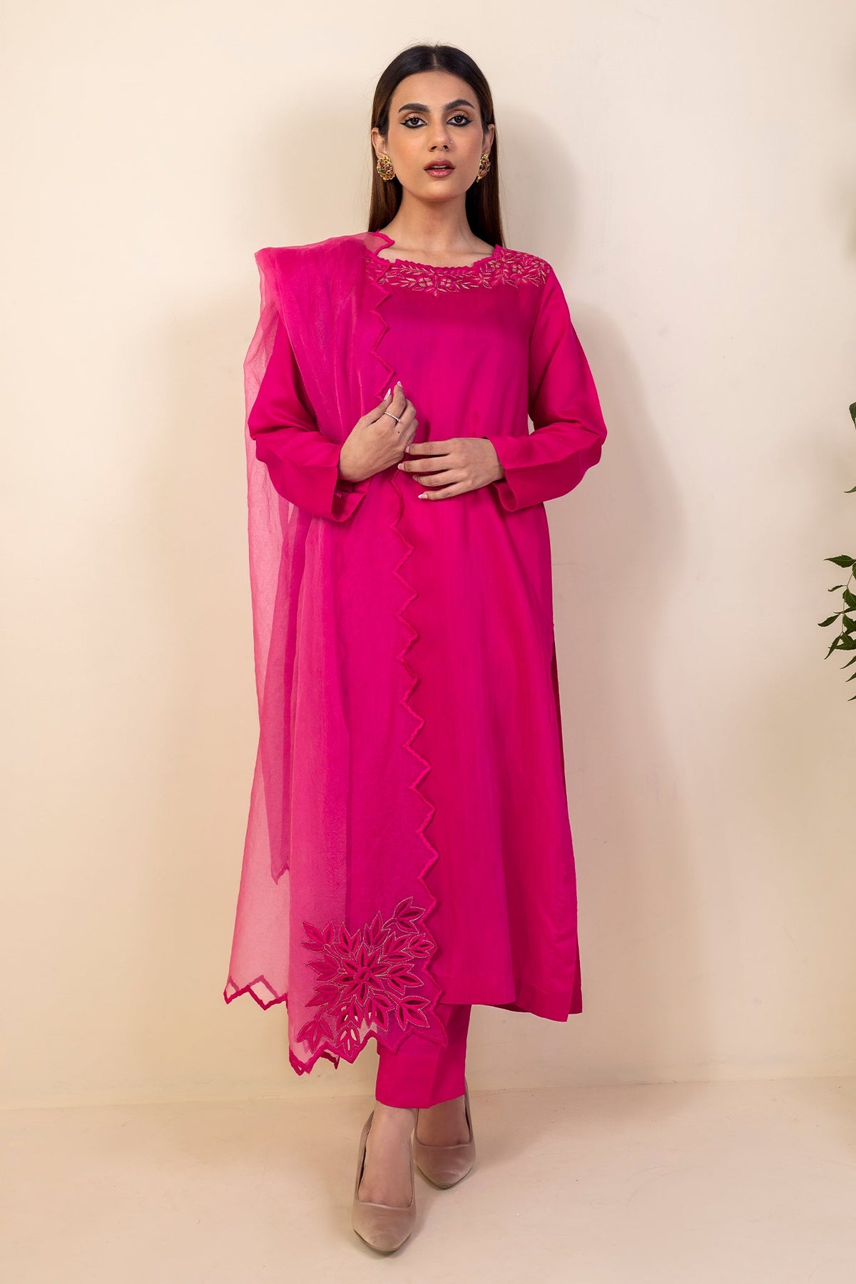 GHULABRI - FUSCIA PINK VISCOSE SUIT - PRET