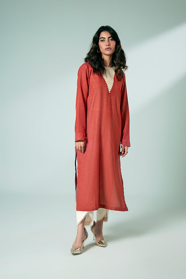 Rust Embroidered Kurta