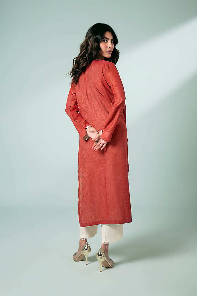 Rust Embroidered Kurta