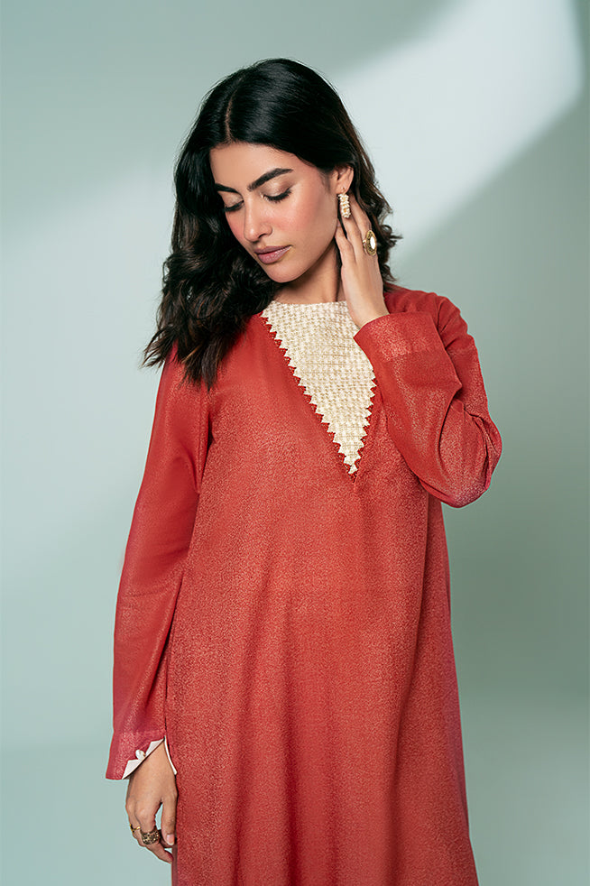 Rust Embroidered Kurta