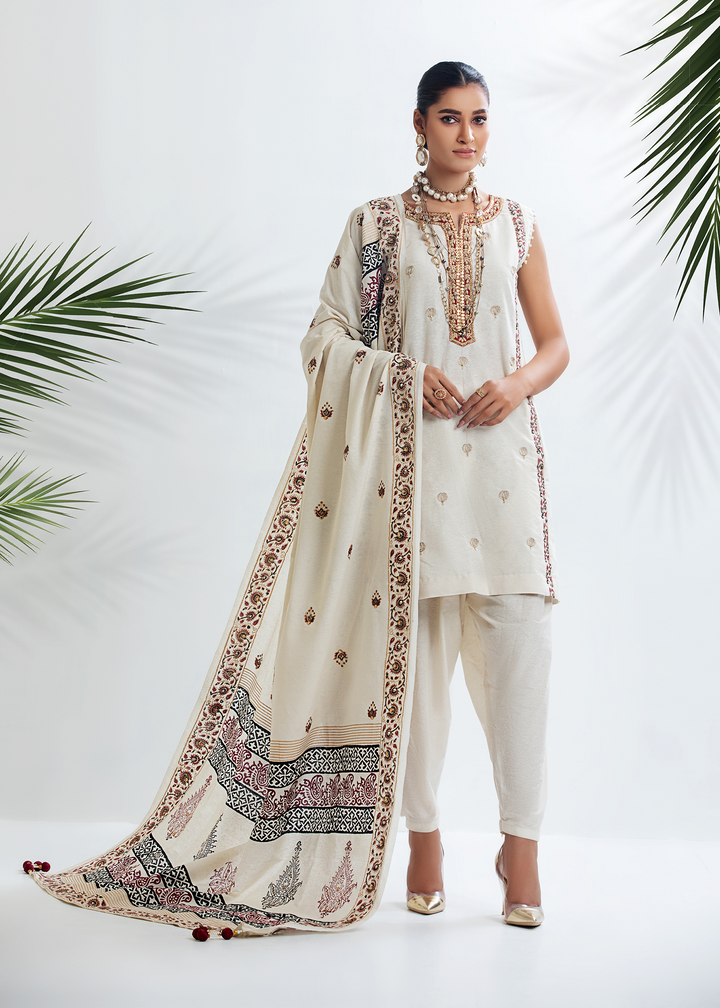 DURE SHAHWAR - DHANAK'22 - ETHNIC WHITE - D-10 - LUXURY PRET