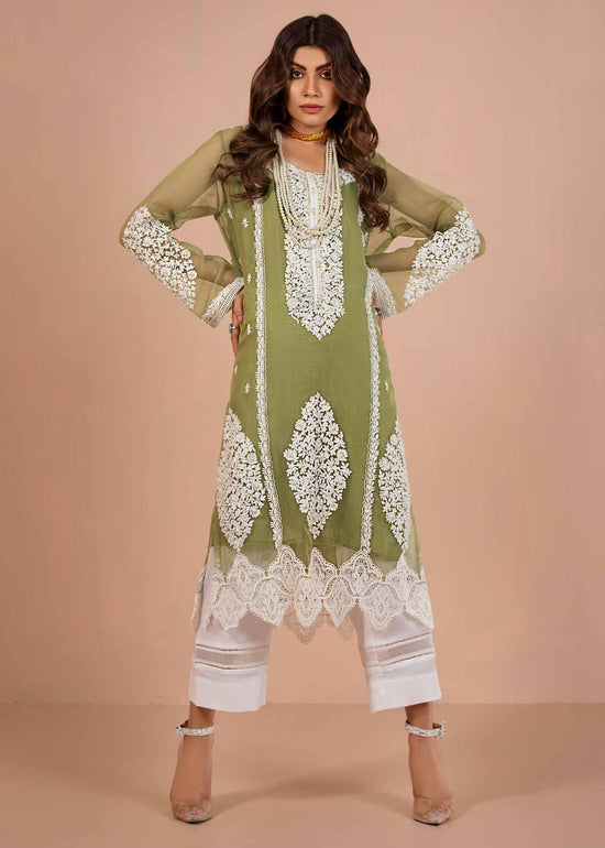 DURE SHAHWAR - NARGIS BAHAAR - OLIVE GREEN - LUXURY PRET