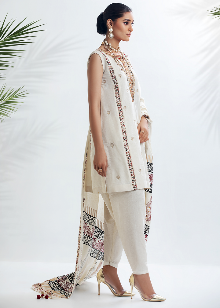 DURE SHAHWAR - DHANAK'22 - ETHNIC WHITE - D-10 - LUXURY PRET