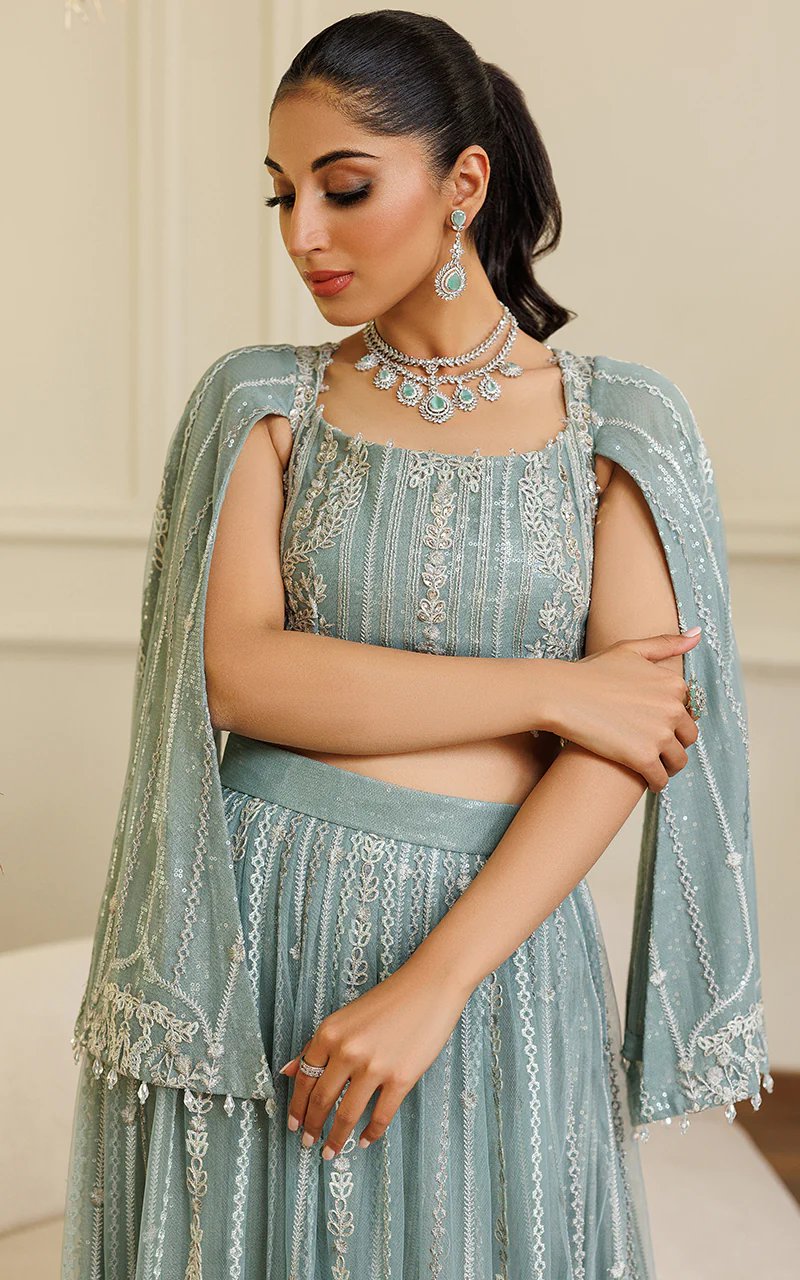 NET EMBROIDERED BLOUSE WITH LEHENGA