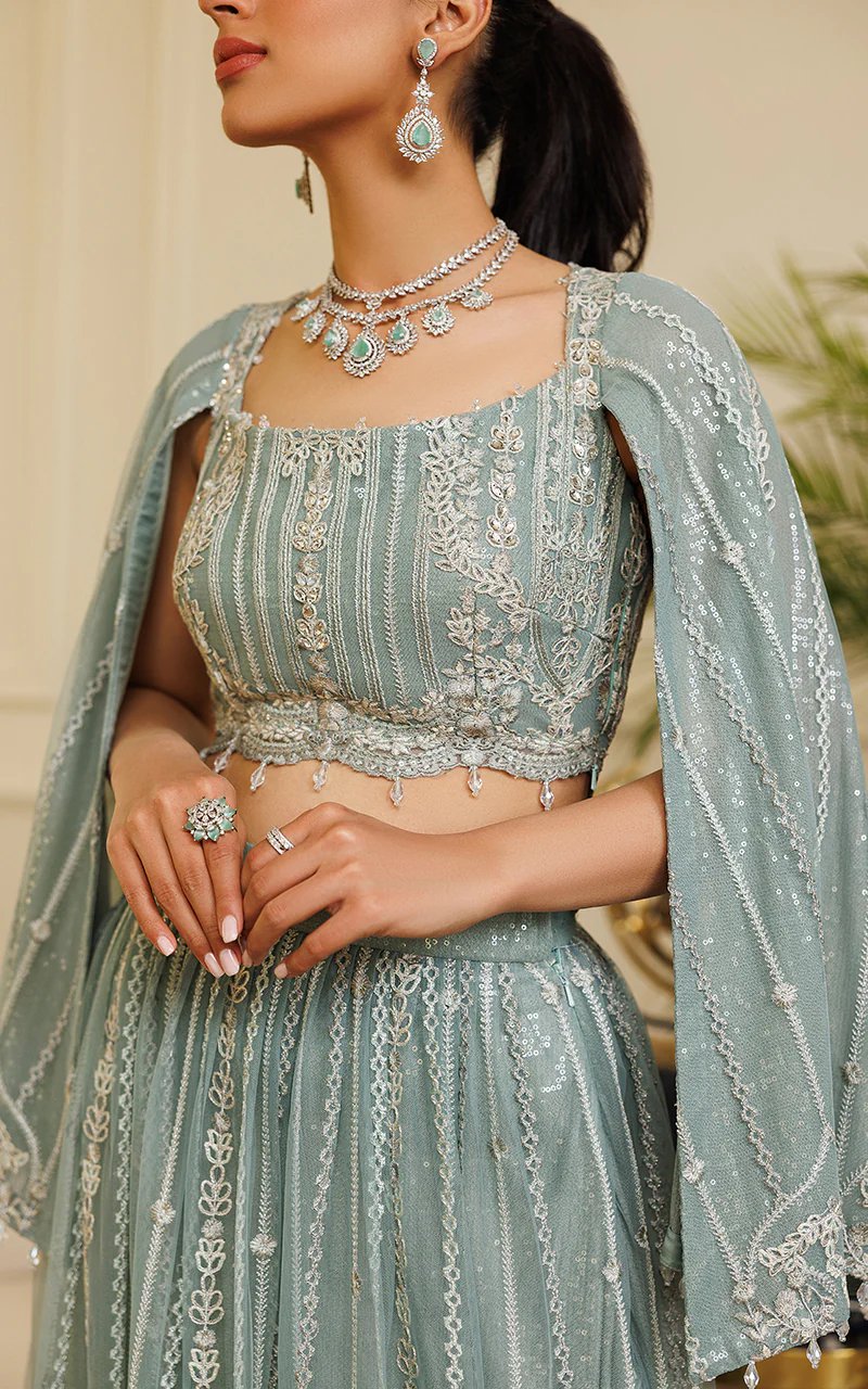 NET EMBROIDERED BLOUSE WITH LEHENGA