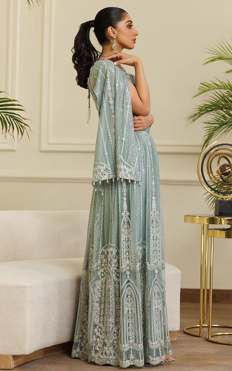 NET EMBROIDERED BLOUSE WITH LEHENGA