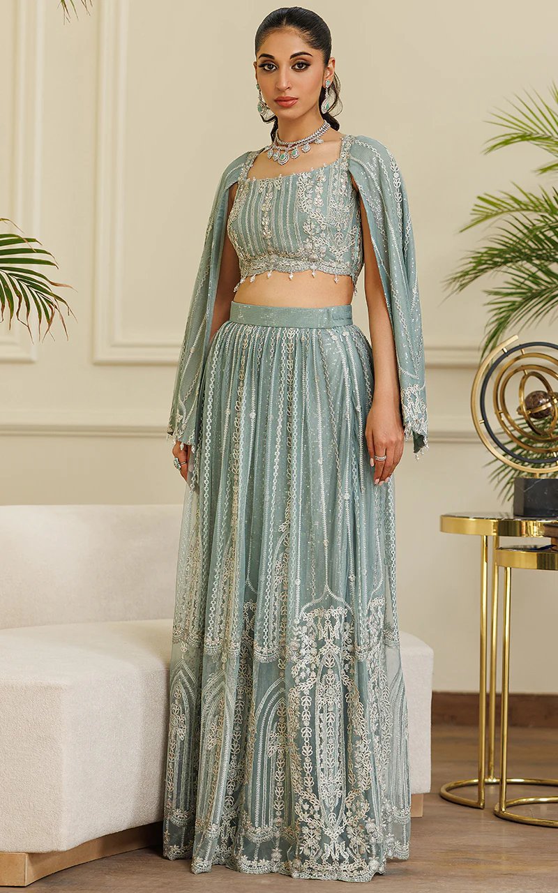 NET EMBROIDERED BLOUSE WITH LEHENGA