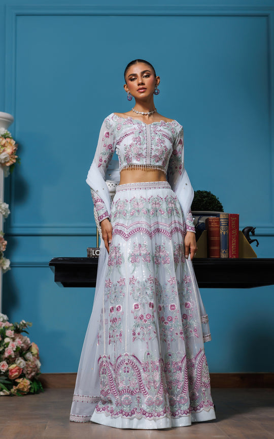 EMBROIDERED BLOUSE WITH LEHENGA - 8943 - LUXURY PRET