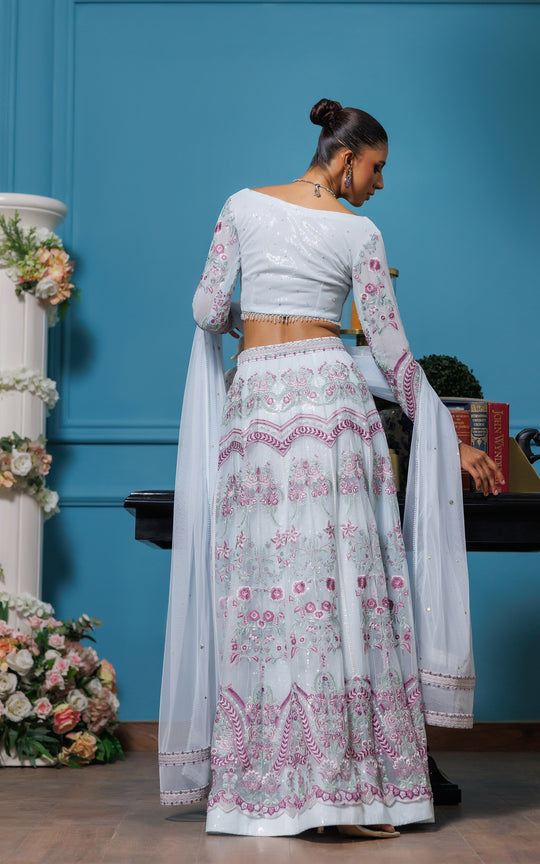 EMBROIDERED BLOUSE WITH LEHENGA - 8943 - LUXURY PRET