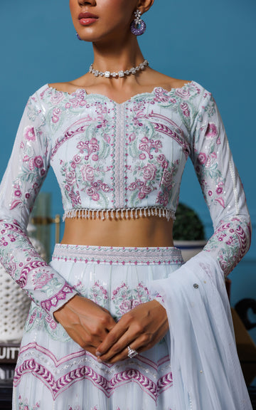 EMBROIDERED BLOUSE WITH LEHENGA - 8943 - LUXURY PRET