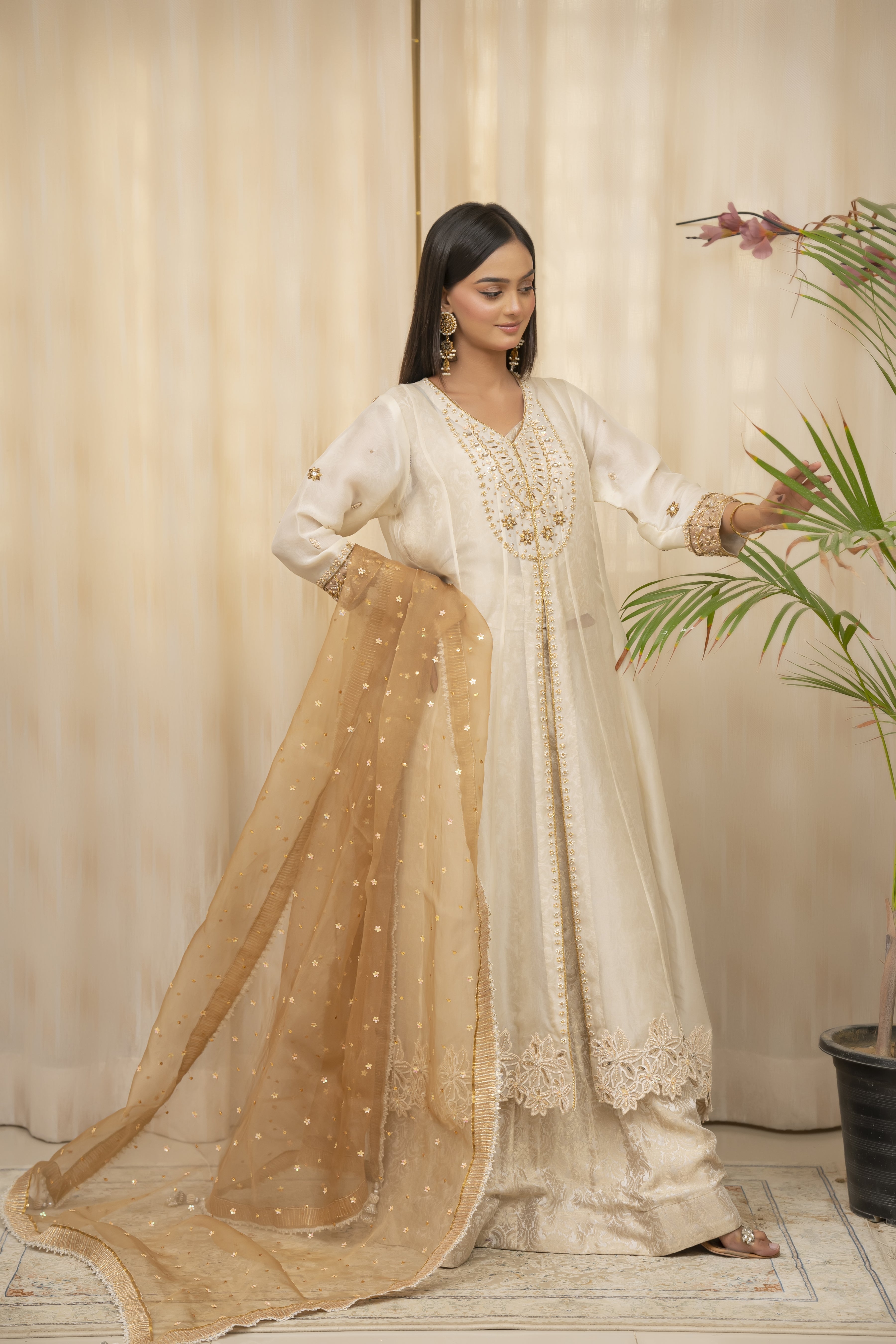 ANABIA Ivory and Beige Lehenga Dress 4 PCS QAAF