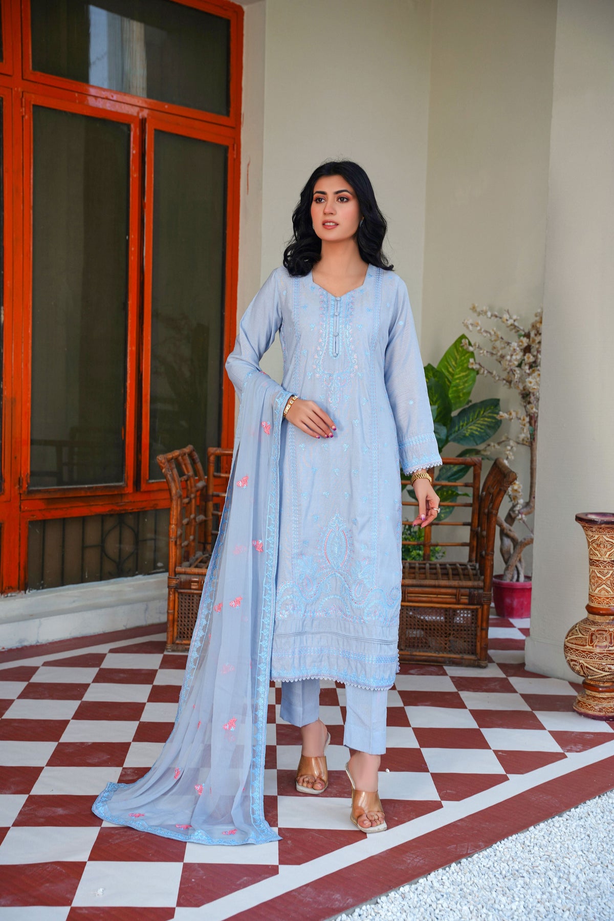 3 PC KARANDI Embroidered Dress