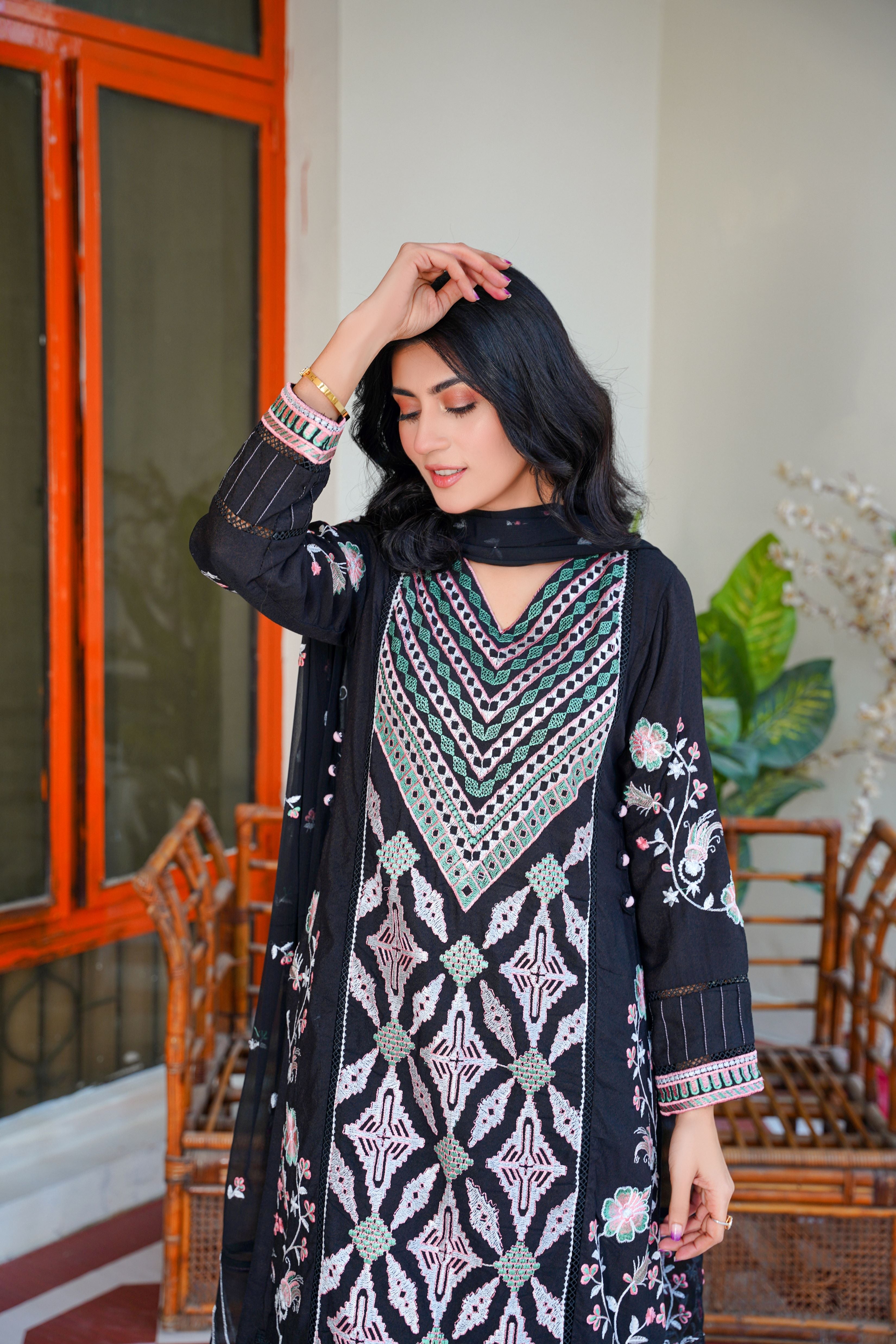 3 PC KARANDI Embroidered Dress