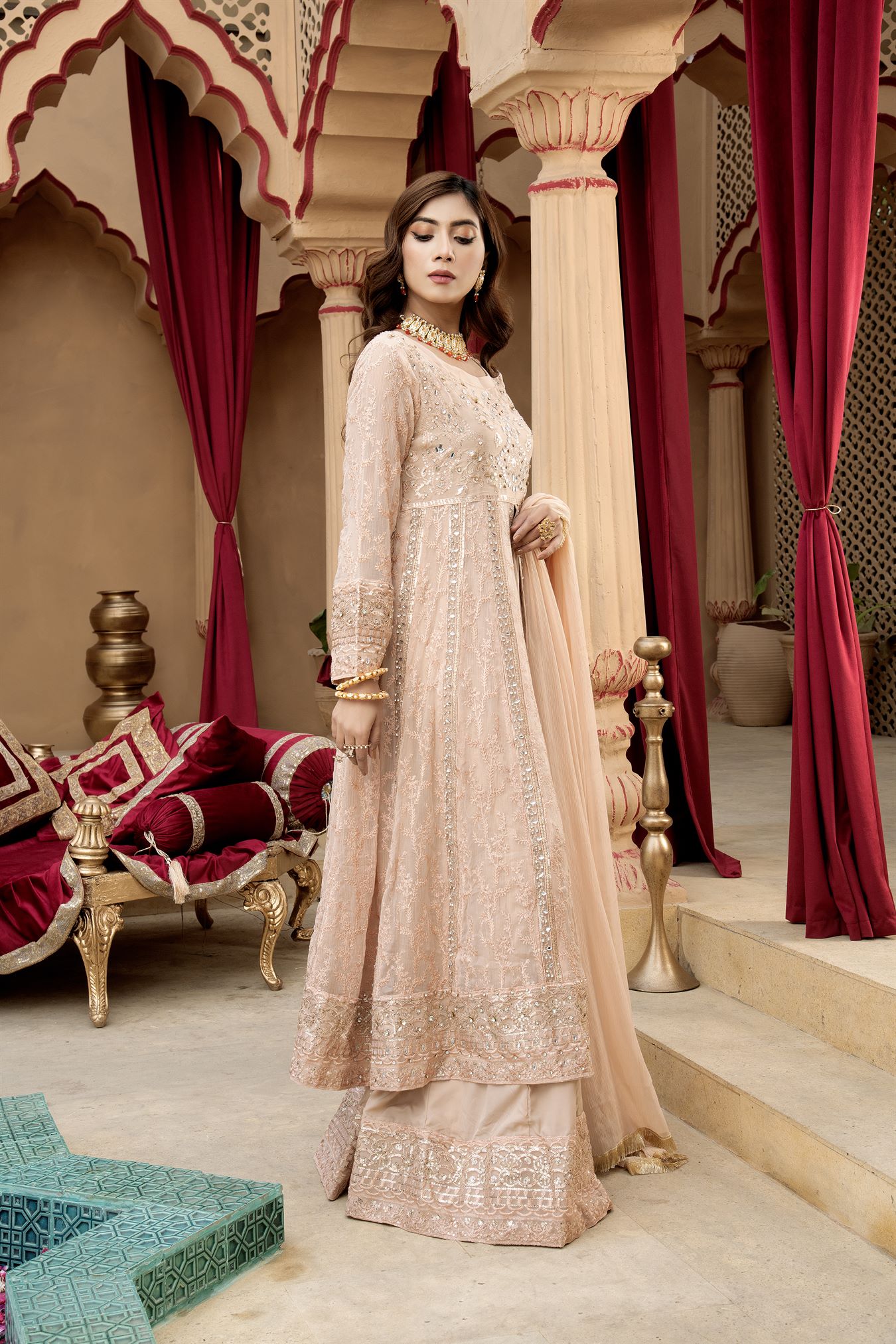 KURTI-B-007 - PEACH - LUXURY PRET