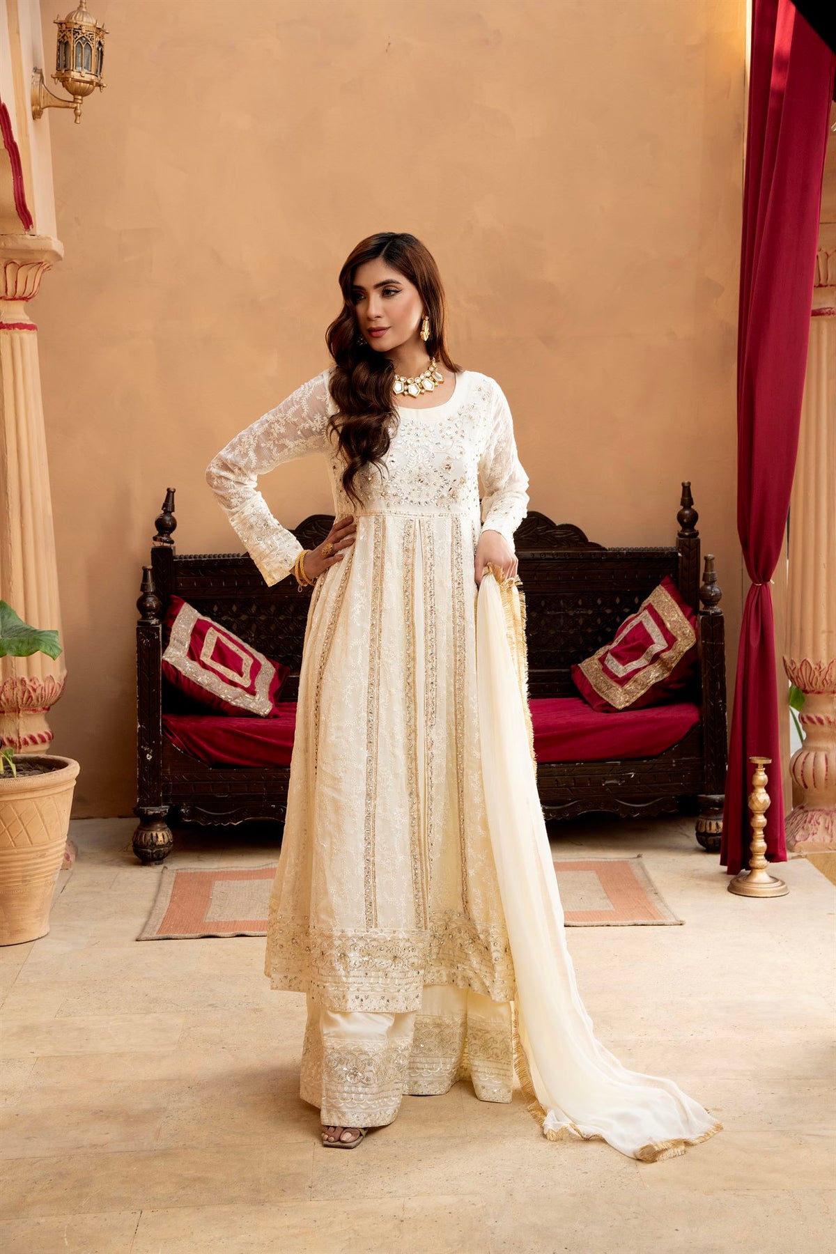 KURTI-B-007 - OFF WHITE - LUXURY PRET