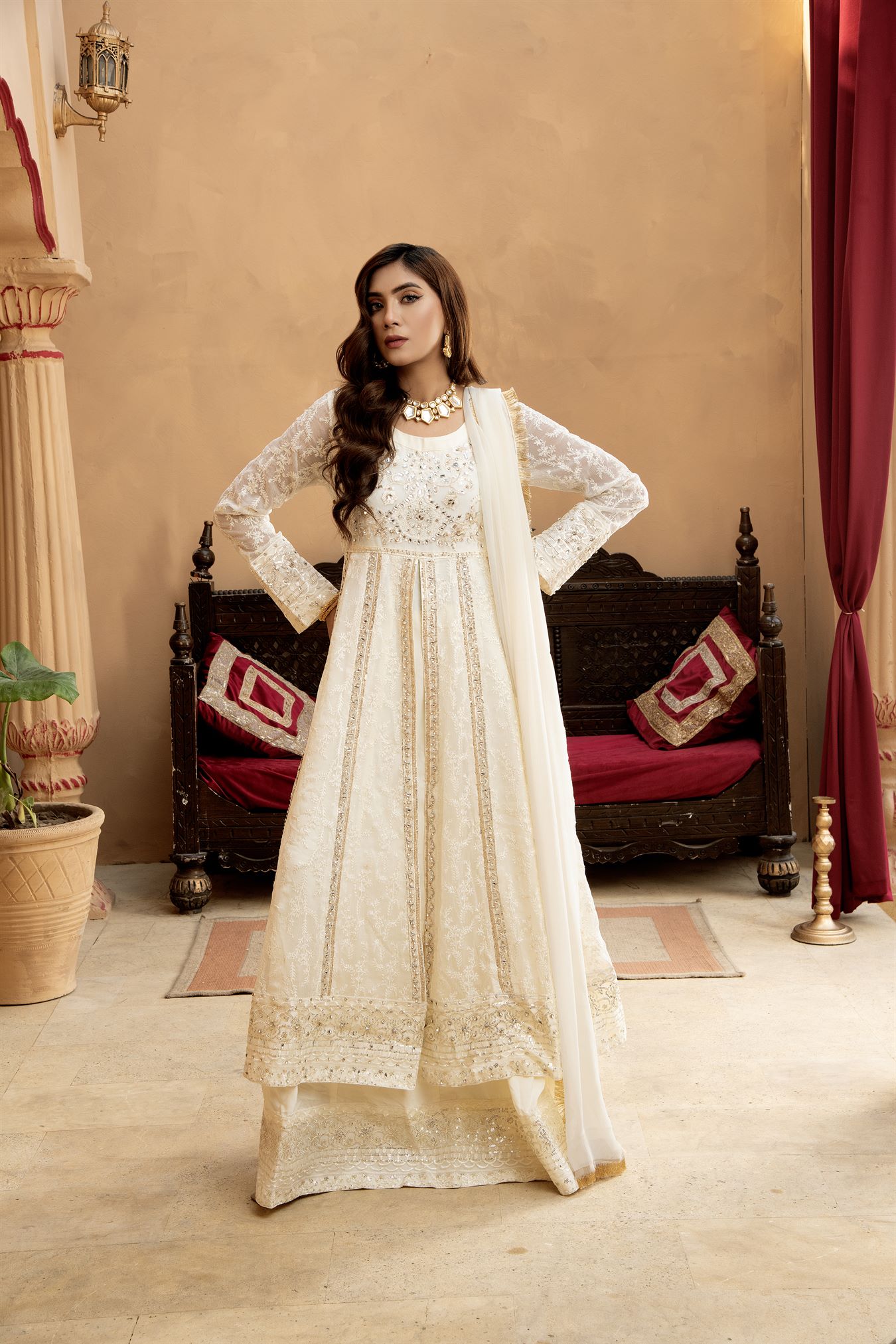 KURTI-B-007 - OFF WHITE - LUXURY PRET