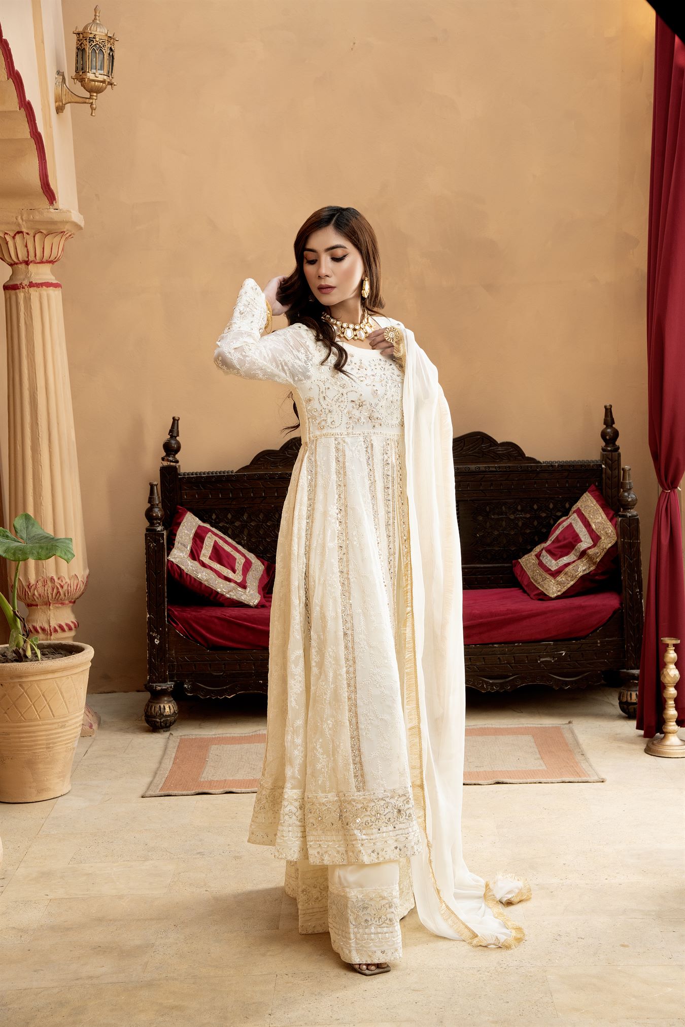 KURTI-B-007 - OFF WHITE - LUXURY PRET