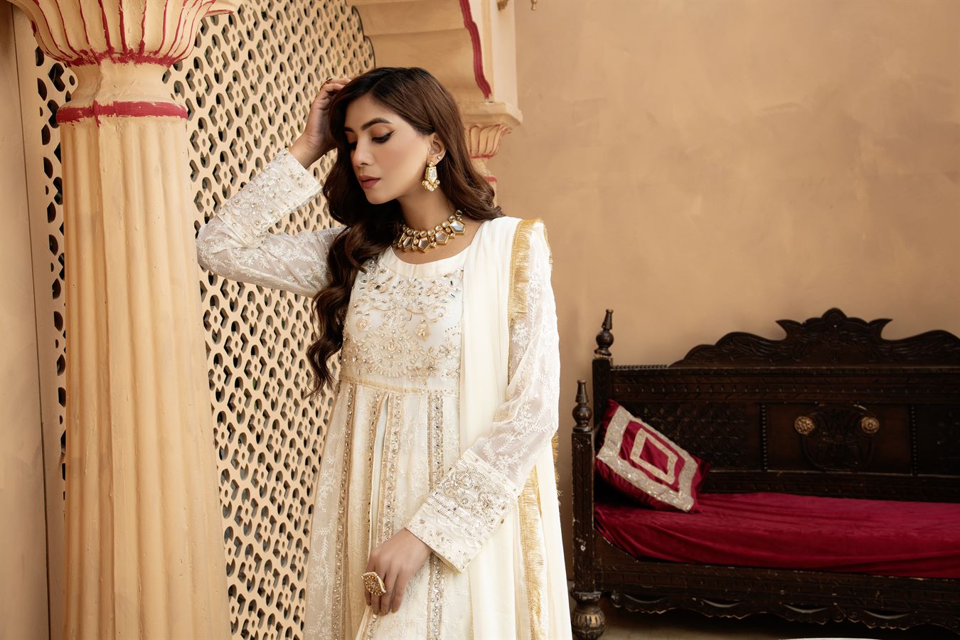 KURTI-B-007 - OFF WHITE - LUXURY PRET