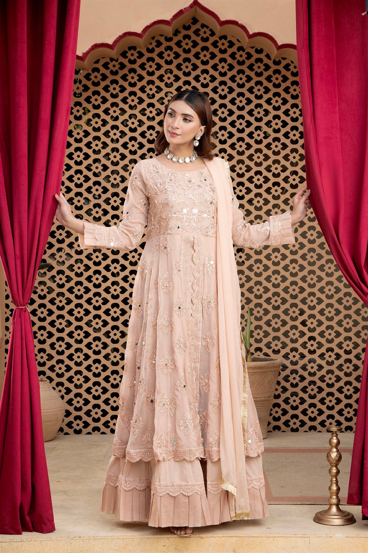 KURTI-B-006 - PEACH - LUXURY PRET