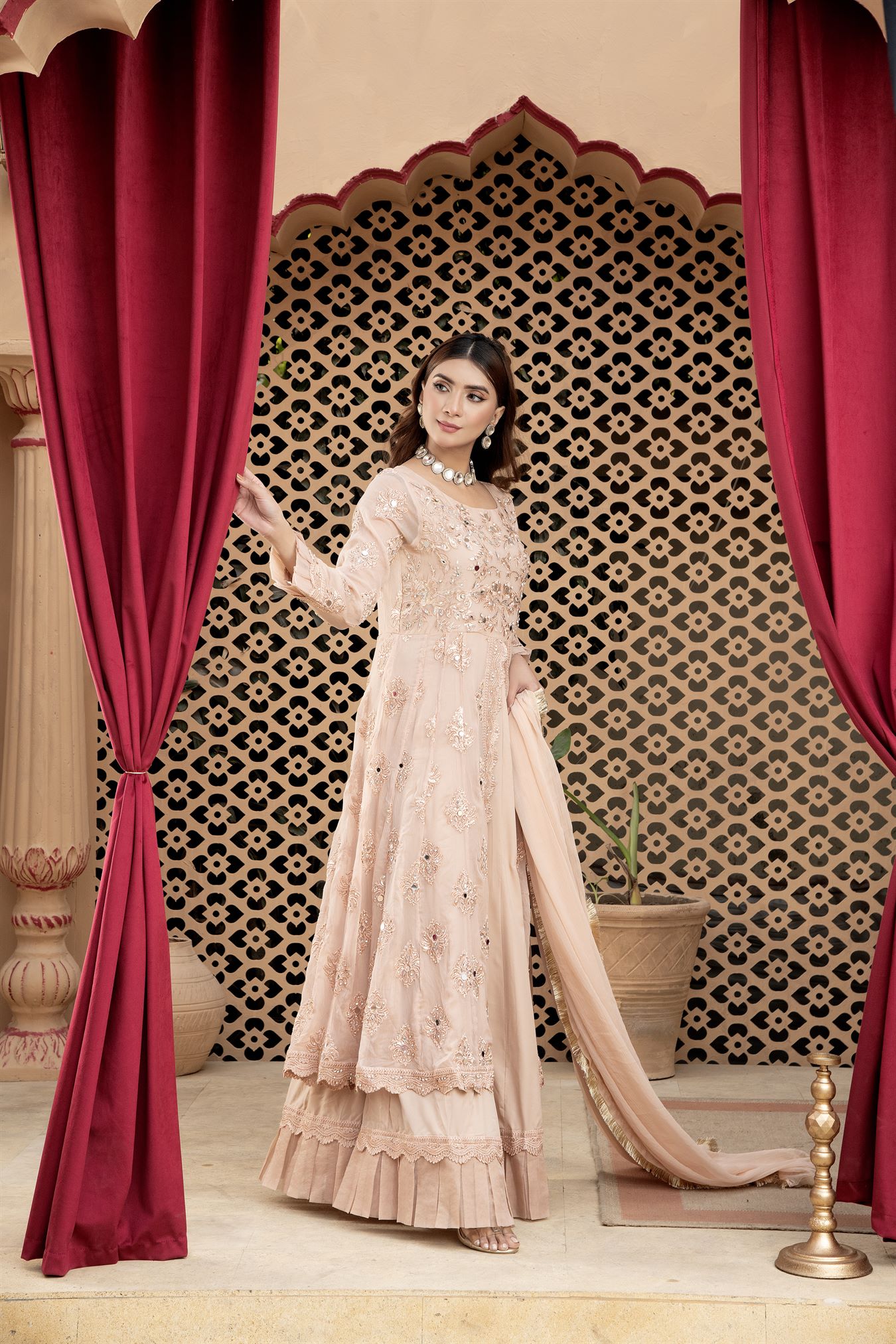 KURTI-B-006 - PEACH - LUXURY PRET