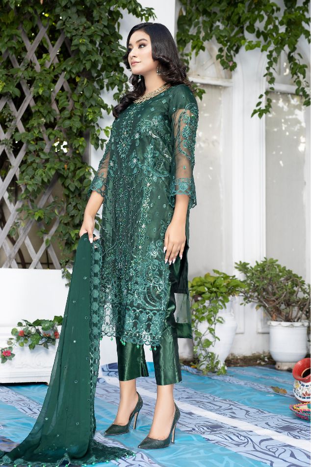 BRIDAL DRESS - LUXURIOS GREEN - AF-0103 - UNSTITCHED