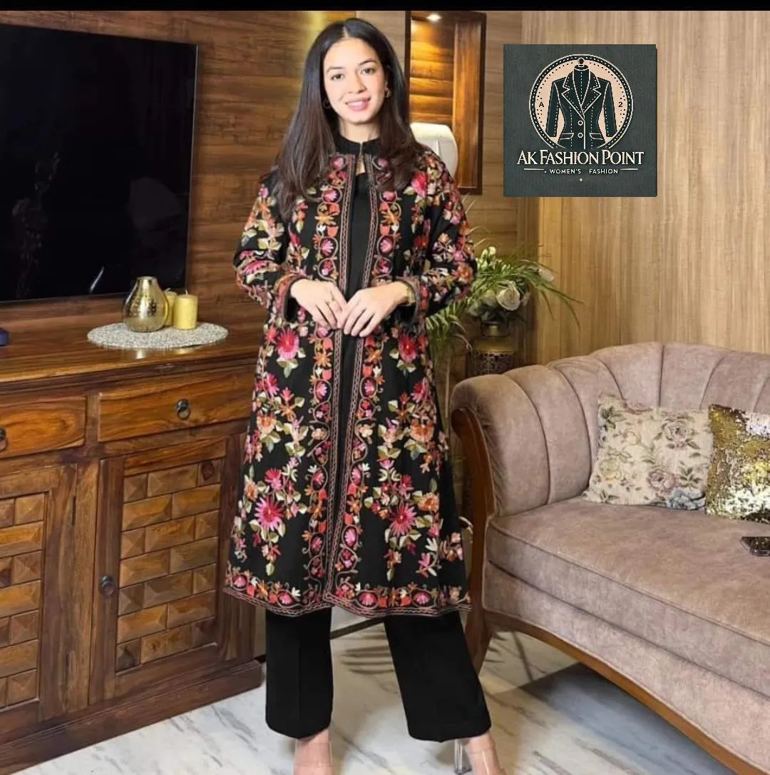 3 Piece Silk Embroidered Gown Set