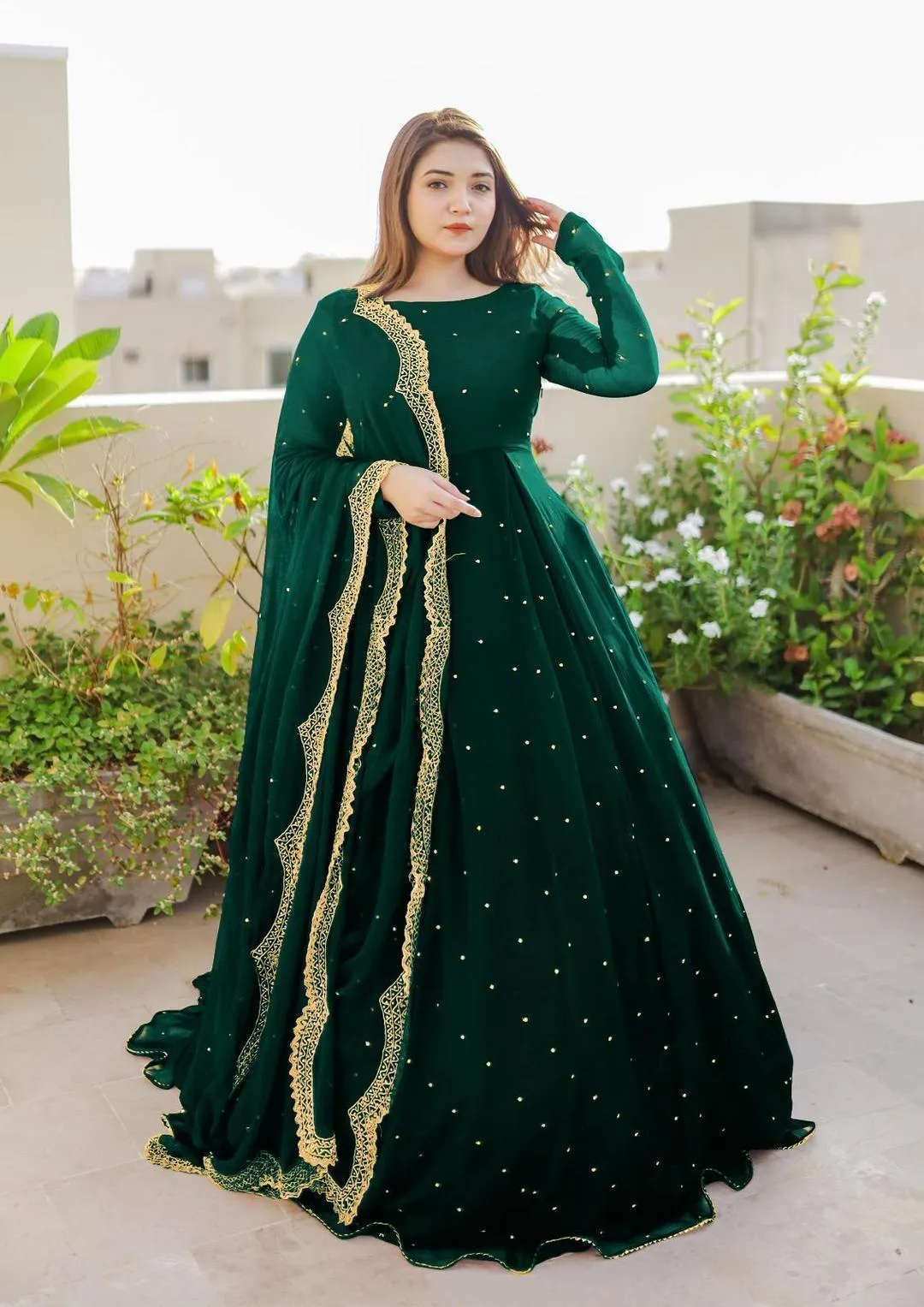 3Pc Chiffon Embroidered Suit Green