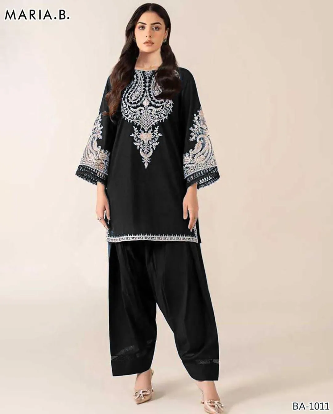 Black Dhanak Embroidered Suit - 2 Pcs