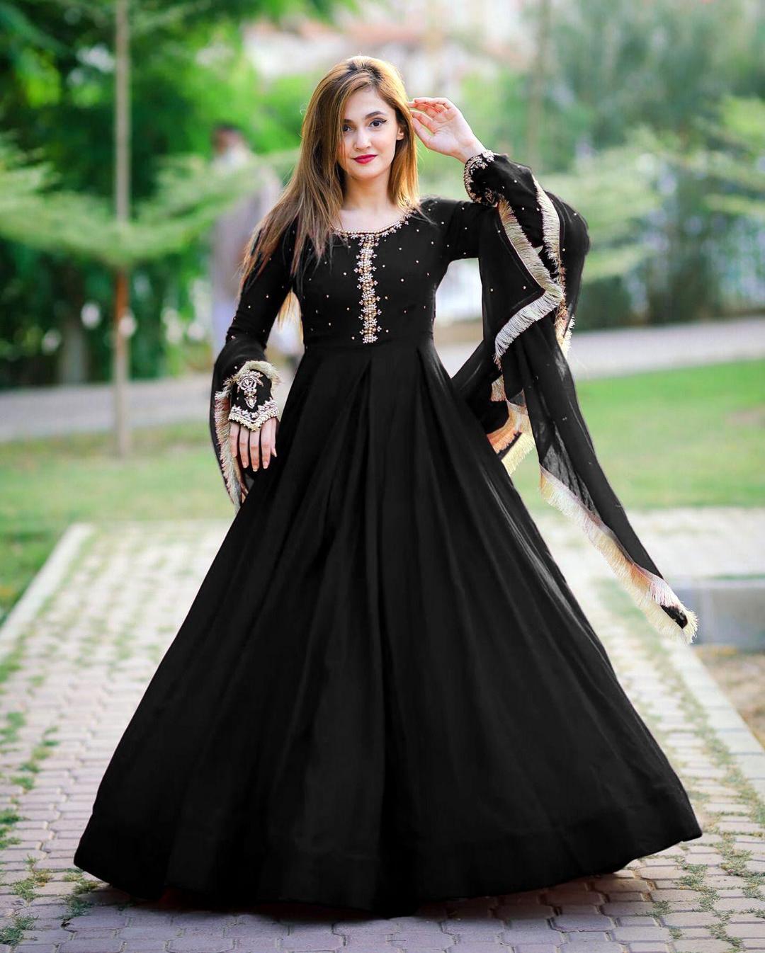 Black Embroidered Chiffon Maxi 3 Piece