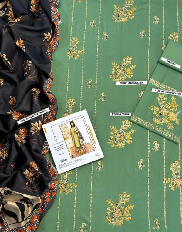 Green Embroidered 3 Pcs Unstitched Suit Green Embroidered 3 Pcs Unstitched Suit