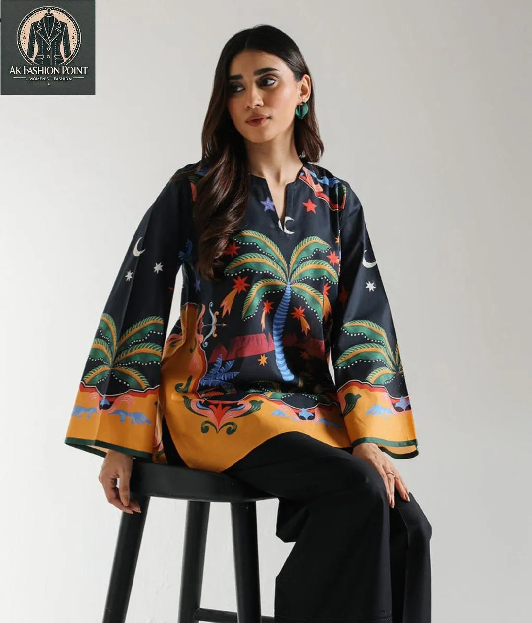 Lawn Digital Print Shirt - Black