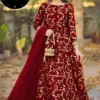 Maroon Embroidered Lehenga Choli Set 4Pcs