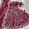 Maroon Embroidered Lehenga Choli Set 4Pcs