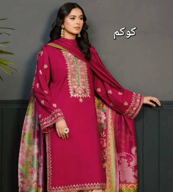Women's Embroidered Dhanak Suit 3PC Pink Women's Embroidered Dhanak Suit 3PC Pink